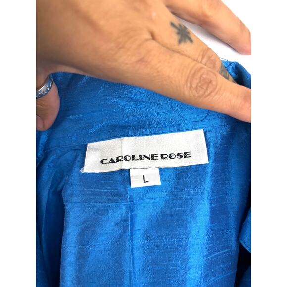 Caroline Rose Blue 100% Silk Open Front 3/4 Sleeve Topper Jacket LARGE - Picture 15 of 15